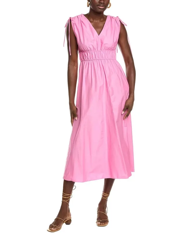 Solid Stretch Poplin Midi Dress