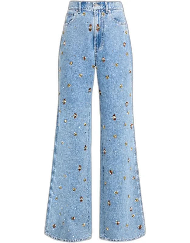 Embellished Denim Mid-rise Wide-leg Jeans