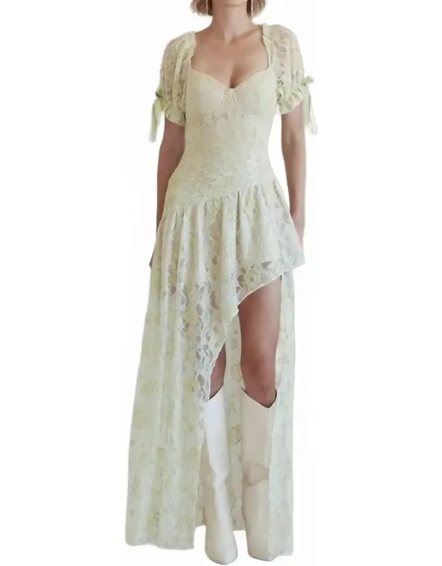 Winter Romance Lace Asymmetrical Maxi Dress
