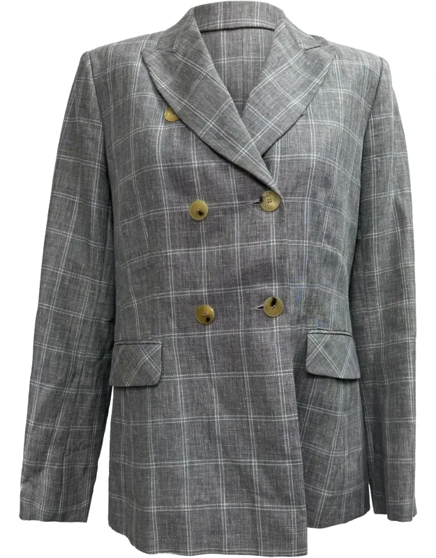 Check-print Double-breasted Blazer