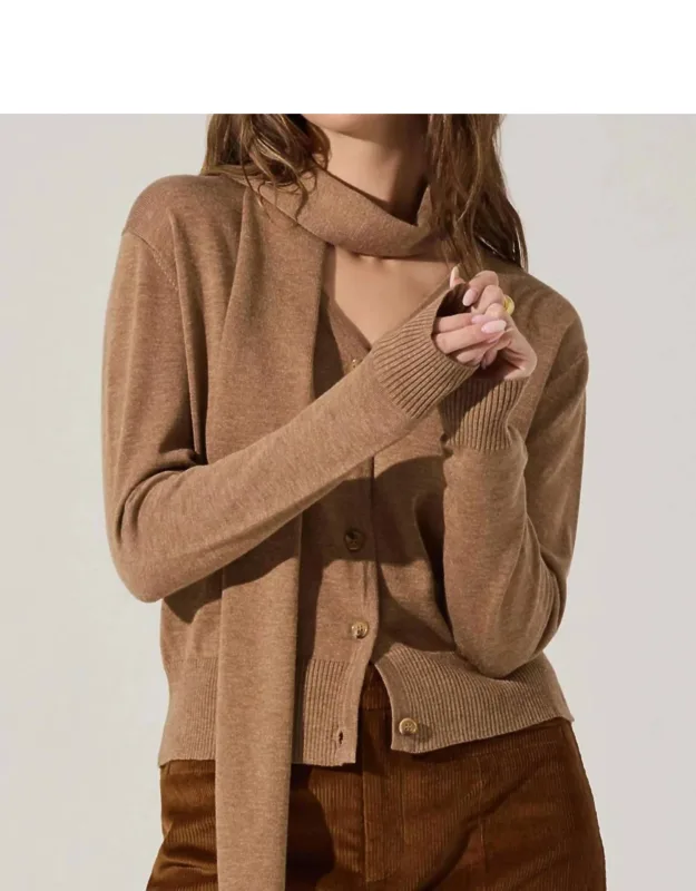 V-neck Scarf Cardigan Sweater