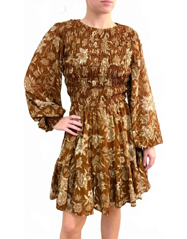 Smocked Printed Mini Dress