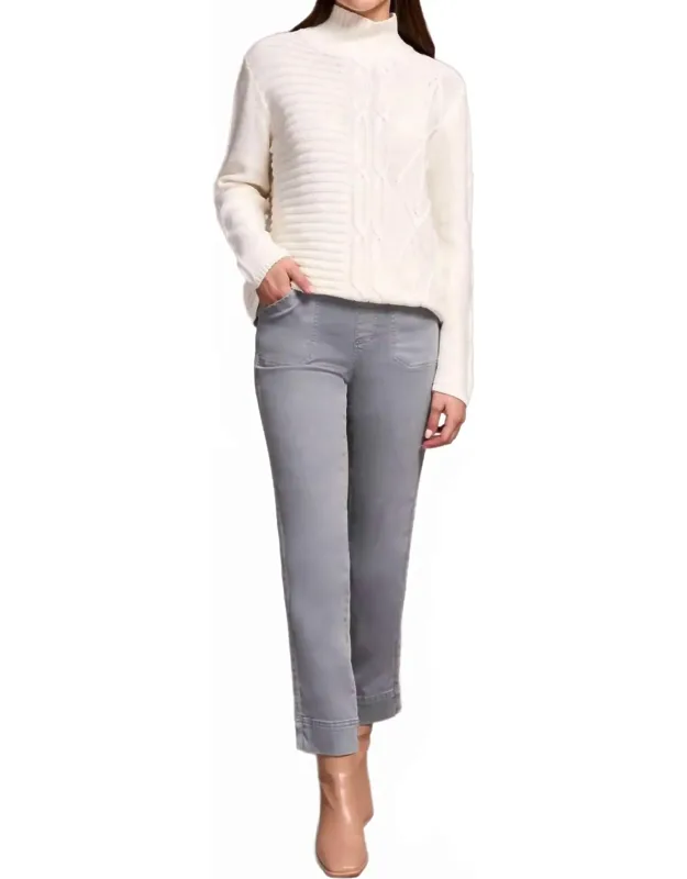 Vintage Washed Cable Knit Mock Neck Sweater