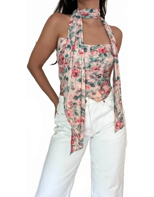 Champagne Campaign Floral Bustier Top