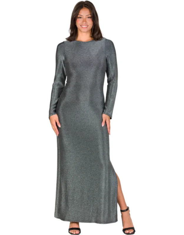 _maxi Dress With Chic Side Slit And Luxurious Metallic Knit_
