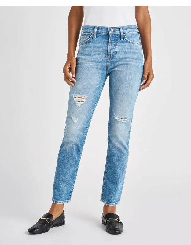 Mid-rise Crop Jeans - Distressed Medium Wash