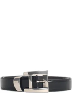 Black Leather Belt With Silver Pin Buckle Closure