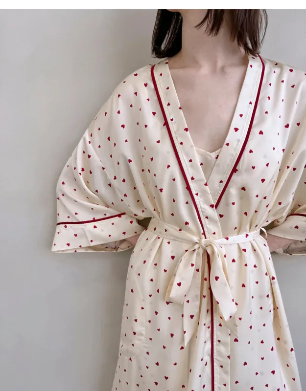 Heart Toss Satin Silk Robe