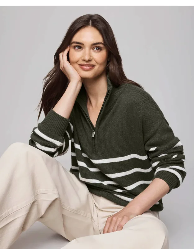Georgie Stripe Quarter Zip Sweater
