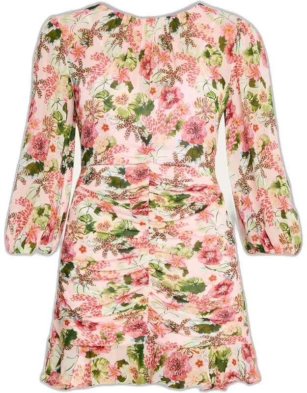 Ruched Floral Mini Dress