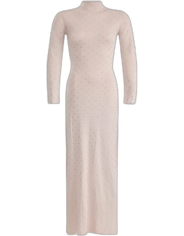 Embellished Jersey Mock-neck Maxi Dress