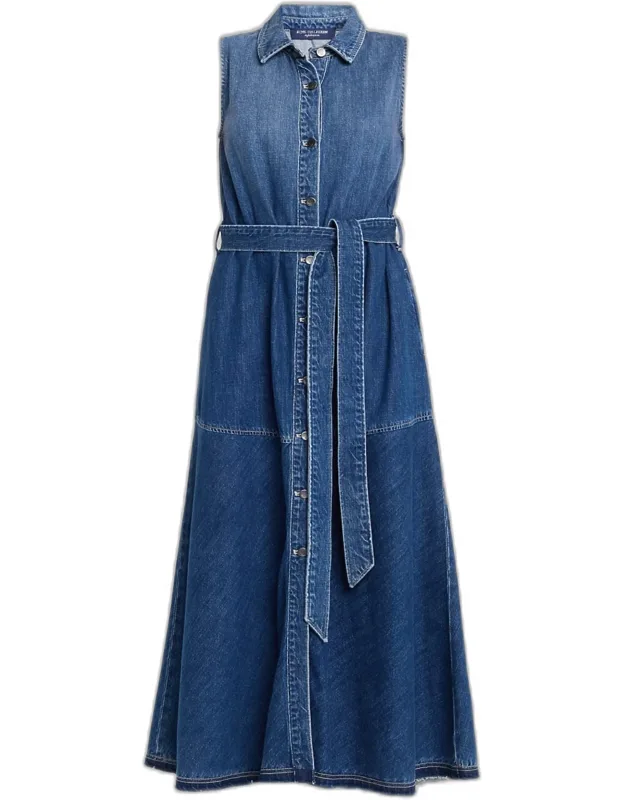 Belted Ombre Cotton Denim Maxi Dress