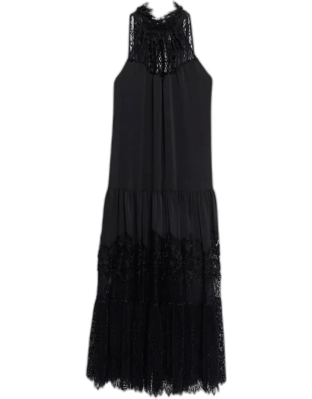 Hallee Lace-inset Halter Maxi Dress