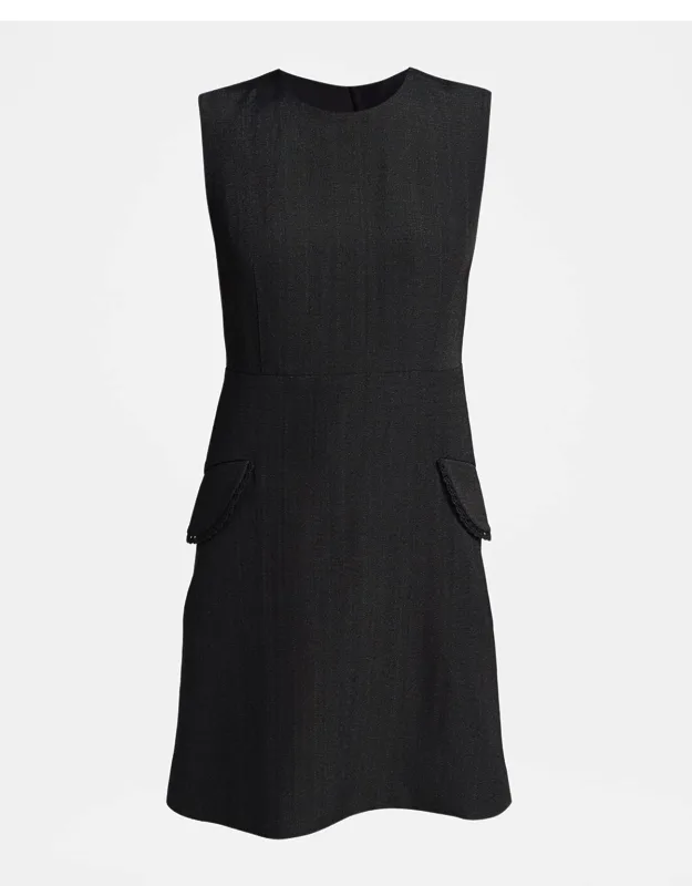 Embroidered Pockets Sleeveless Mini Dress