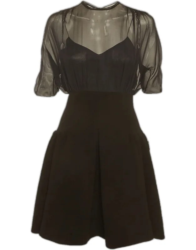 Chiffon And Crepe Flared Mini Dress