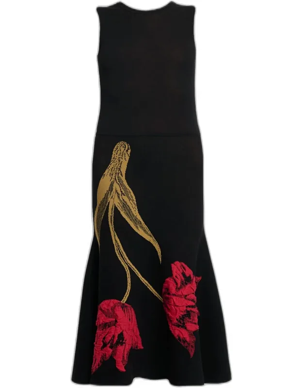 Tulip Jacquard Knit Sleeveless Midi Dress