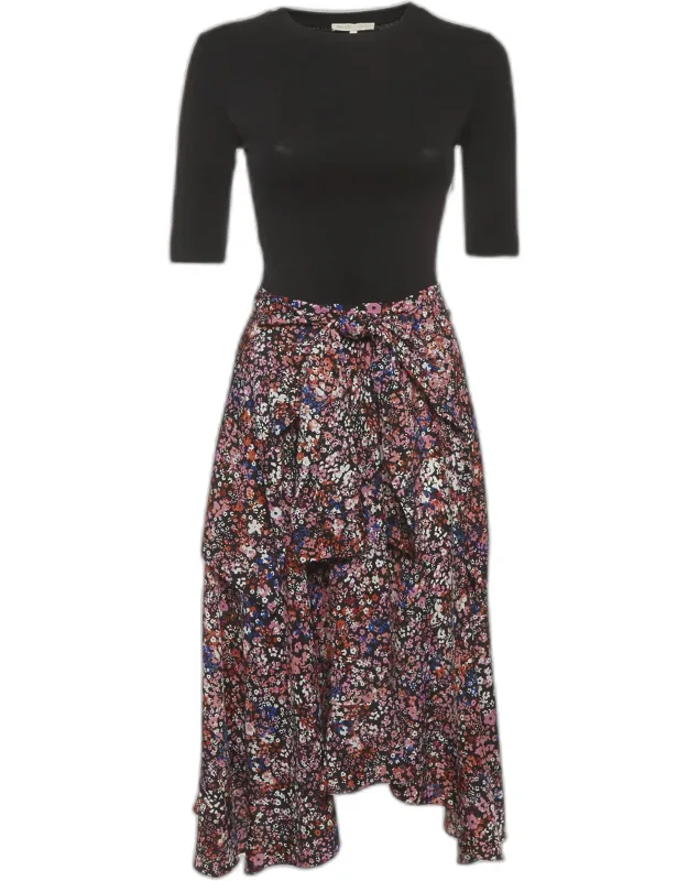 Floral Print Jersey And Crepe Flared Midi Dress