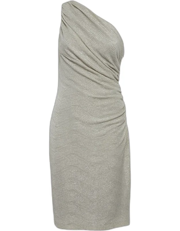 Metallic Lurex Knit One Shoulder Mini Dress