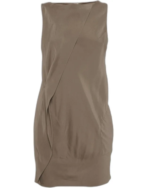 Silk Asymmetrical Drape Mini Dress