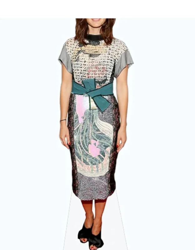 Printed Midi Dress With Waist Tie Belt