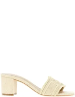Woven Raffia Mules With Logo
