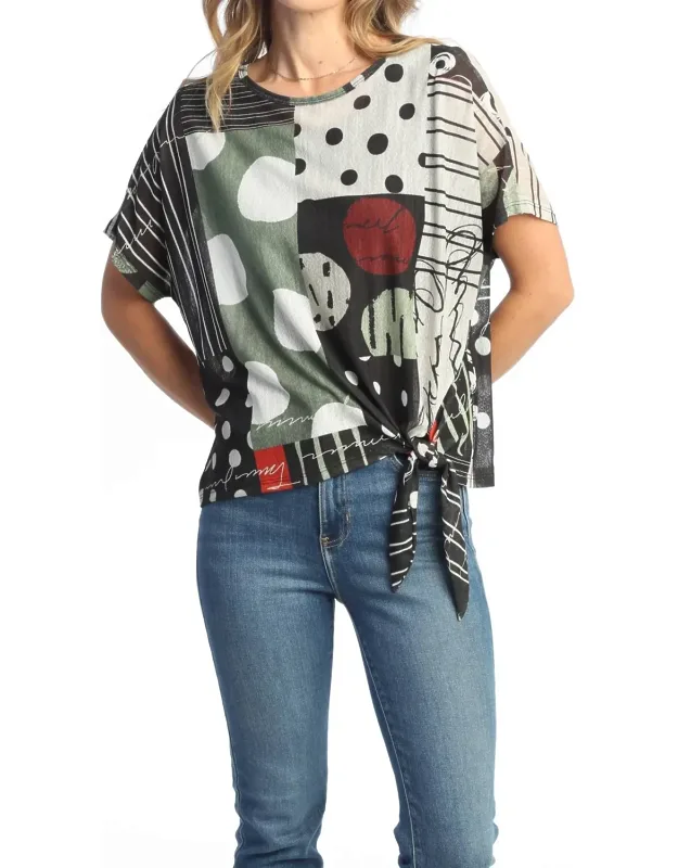 Amelia Crepe Mesh Tie Front Top