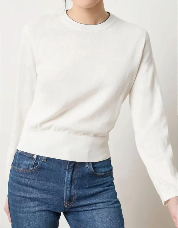 Pleated Sleeve Crewneck Sweater