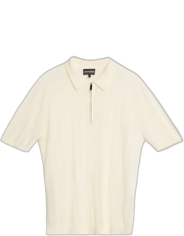 Textured Cotton Quarter-zip Polo Shirt