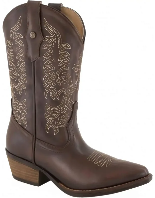 Leather Western Boots With Block Heel And Durable Rubber Sole