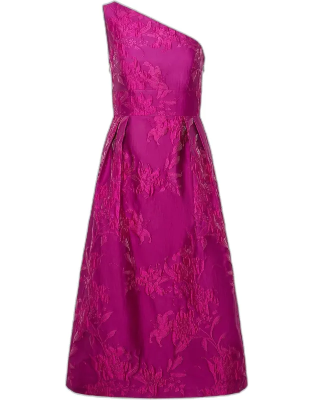 One-shoulder Tea-length Jacquard Dress