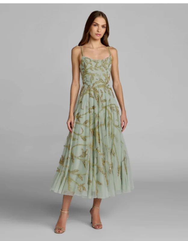 Floral Hand Beaded Midi Dress