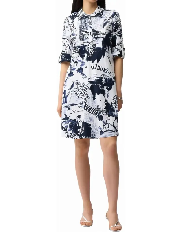 Stretch Poplin Conversational Print Shift Dress