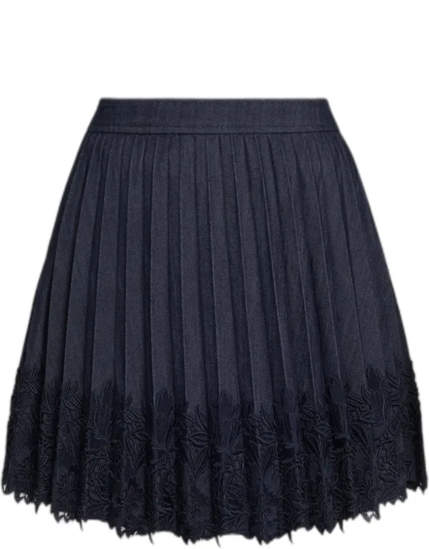 Pleated Denim Lace Mini Skirt
