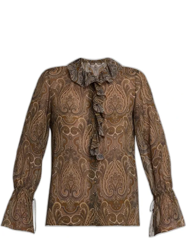 Cecily Paisley Silk Ruffle Shirt