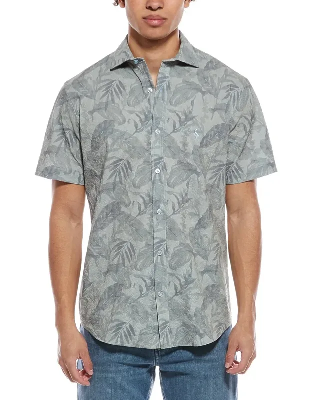 Tropical Leaves Printed Seersucker Shirt