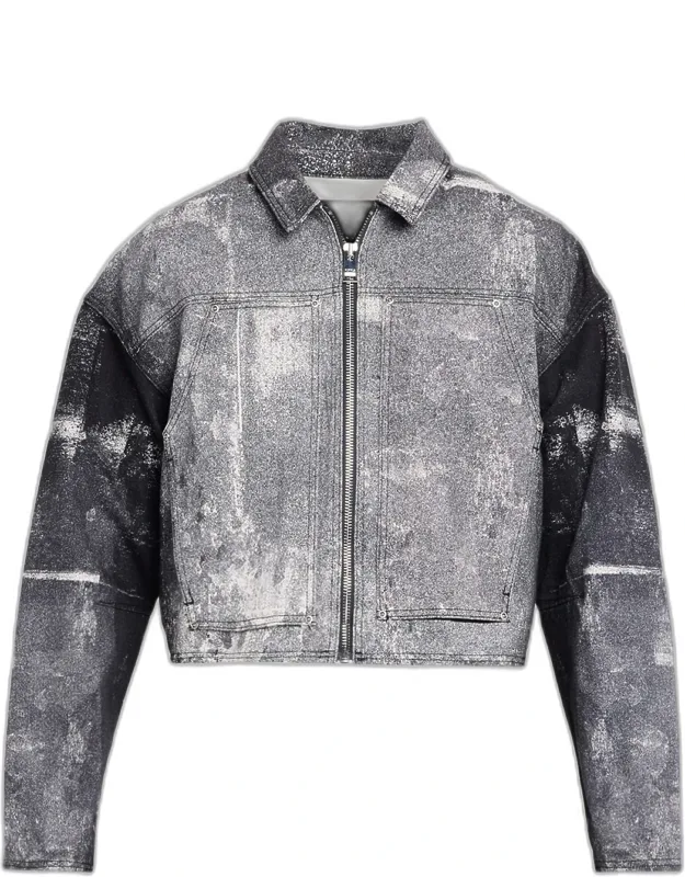 Beaded Palms Print Denim Jacket