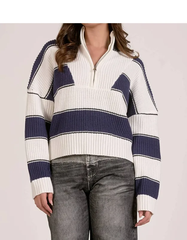 Nautical Striped Quarter Zip Cotton Sweater