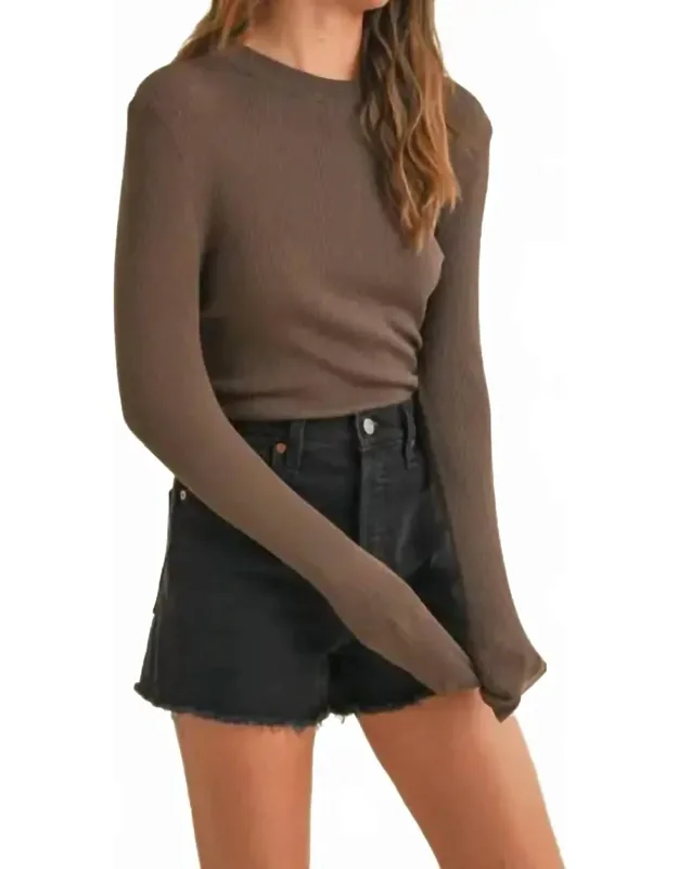 Ribbed Long Sleeve Mock Neck Top