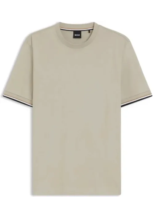 Cotton-jersey T-shirt With Signature-stripe Cuffs, Breathable Fabric