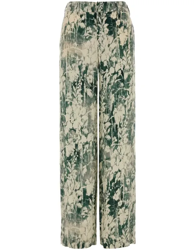 Printed Satin Wide-leg Pants