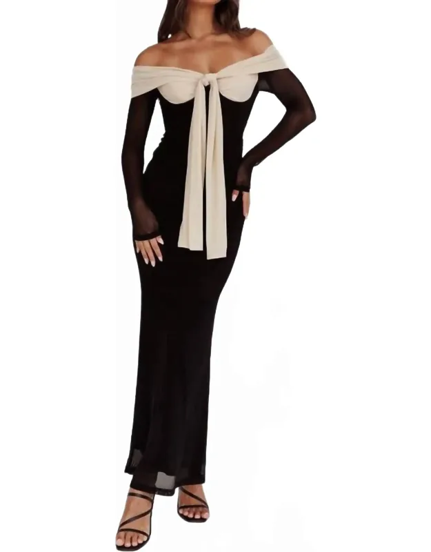 Strangers In The Night Off Shoulder Tie Maxi Dress