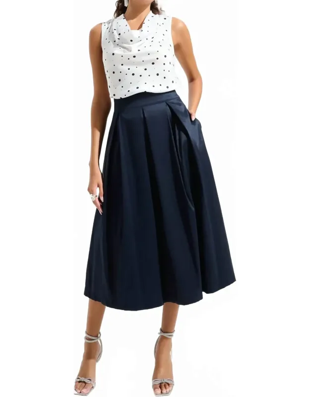 Stretch Taffeta Flared Skirt With Box Pleats