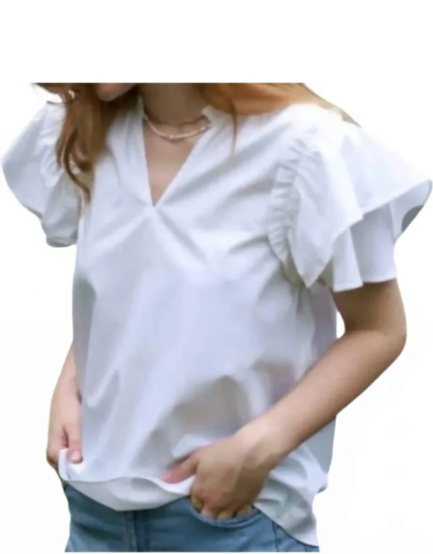 Classic Cotton Poplin Flutter Sleeve Top