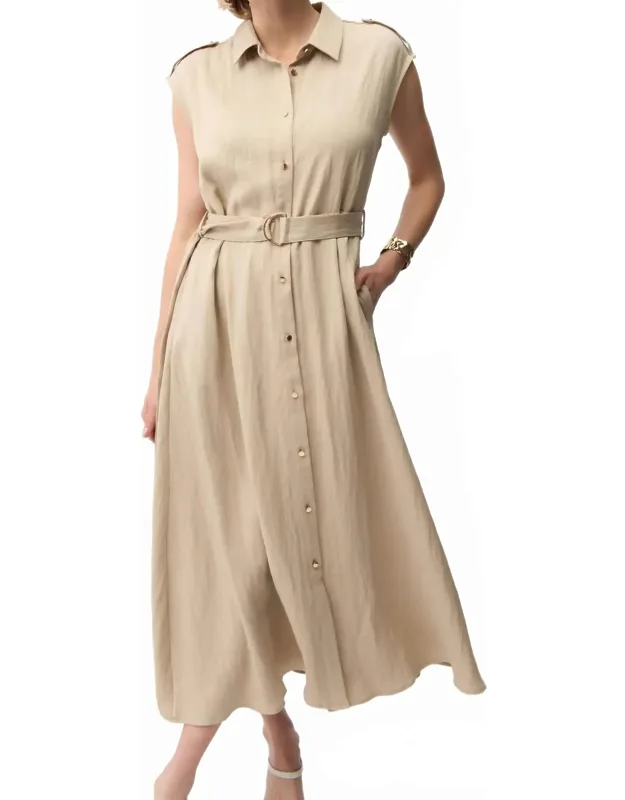 Textured Woven Shirt Dress With Sash