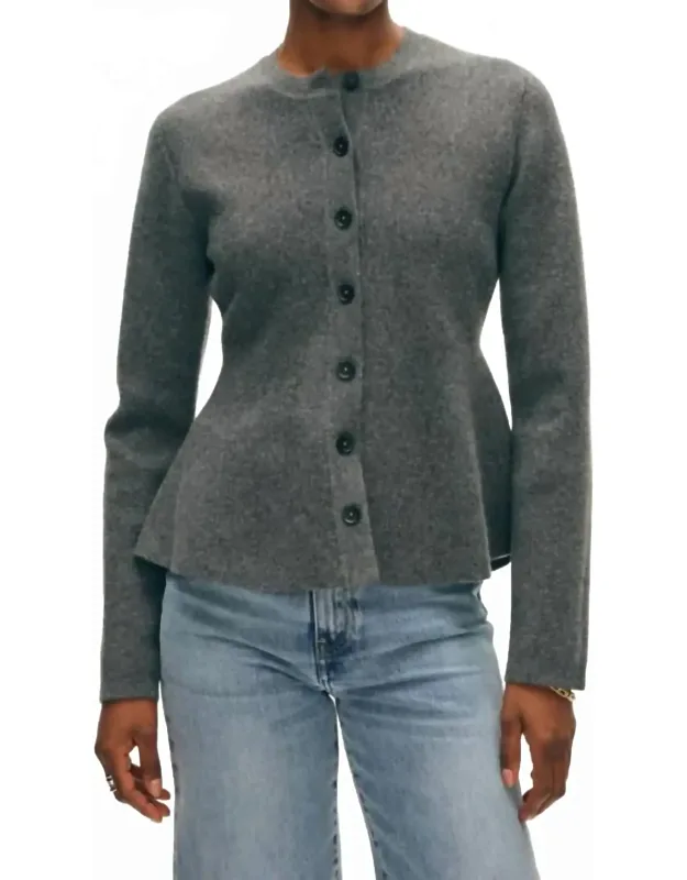 Cashmere Blend Peplum Cardigan - Long Sleeves, Crewneck