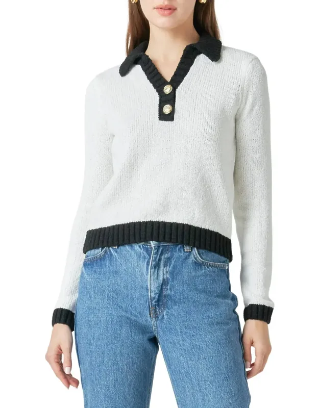 Collar Long Sleeve Polo Sweater