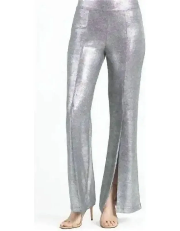 Shimmer Stretch Knit Kick Front Pull On Pants With Center Split