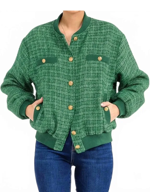 Long Sleeve Button Closure Pocket Tweed Shimmer Jacket