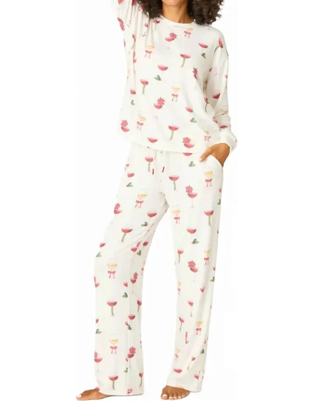 Let's Get Toasty Holiday Wine Print Pajama Set