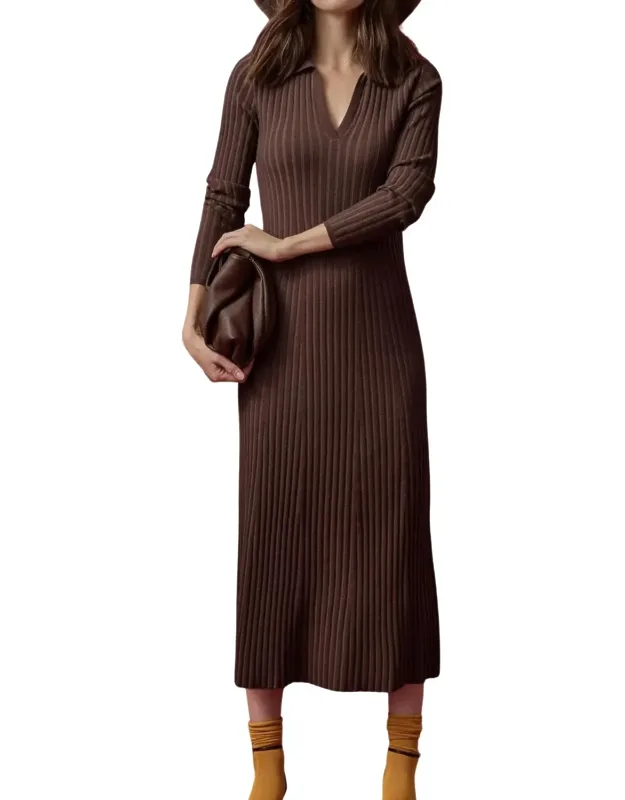 Long Sleeve Rib Henley Midi Dress